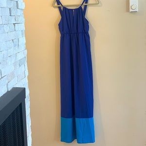 Blue color block maxi dress